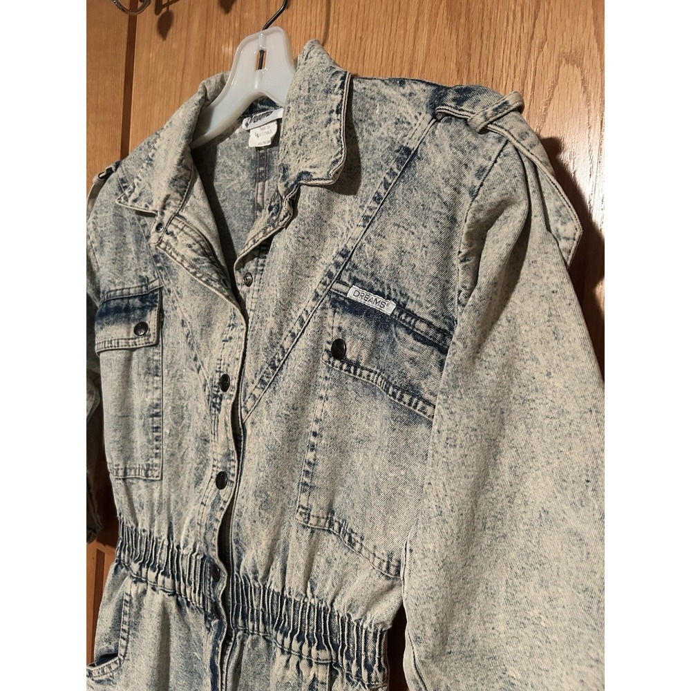 Vintage 80s Dreams Denim Jean Acid Wash Women's Boiler Jumpsuit Petite - Picture 4 of 12